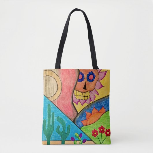 Dag van de dode, kleurrijke gitaar Rood Tote Bag (Voorkant)