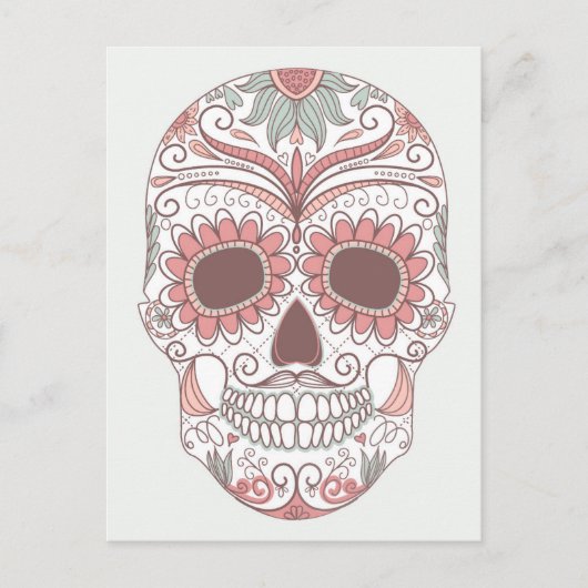 Dag van de Dode Kleurrijke Schedel met Bloemen Briefkaart (Voorkant)