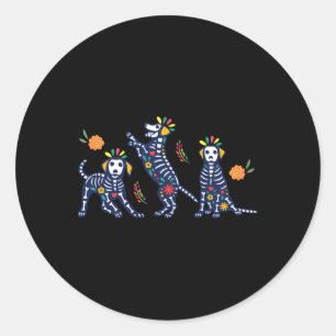 Dag van de Dode Kleurrijke Skelet Honden Mexicaans Ronde Sticker