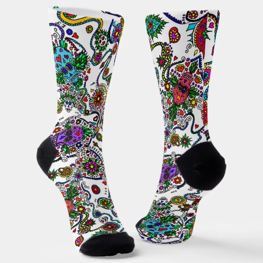 Dag van de dode, kleurrijke Sokken van de schedel (Gebogen)