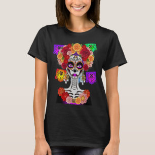 Dag van de dode kostuum La Catrina Skull Flowers T-shirt