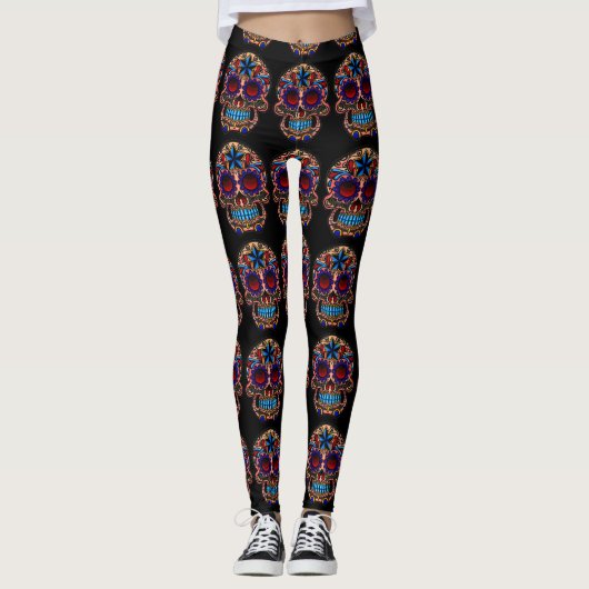 Dag van de dode Leggings op zwarte halloween pants (Voorkant)
