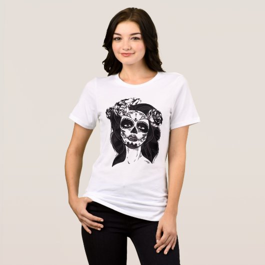 Dag van de dode make-up meisje Tri-Blend Shirt (Voorkant volledig)
