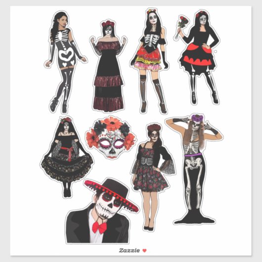Dag van de Dode mannen Skelet-mensen kunst Sticker (Vel)