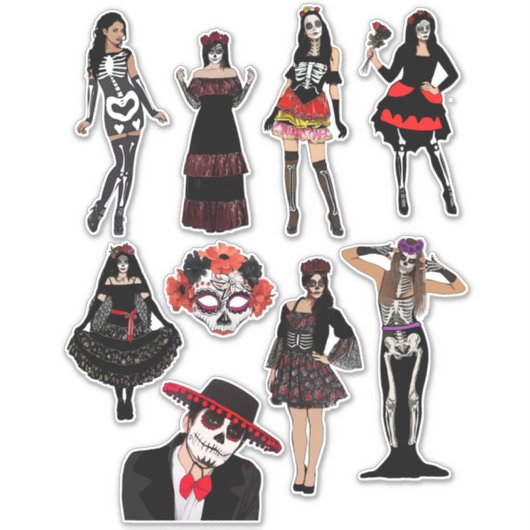 Dag van de Dode mannen Skelet-mensen kunst Sticker (Voorkant)