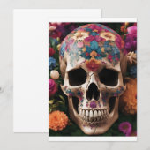 Dag van de Dode Metallic Schedel met Bloemen Kaart (Voorkant / Achterkant)