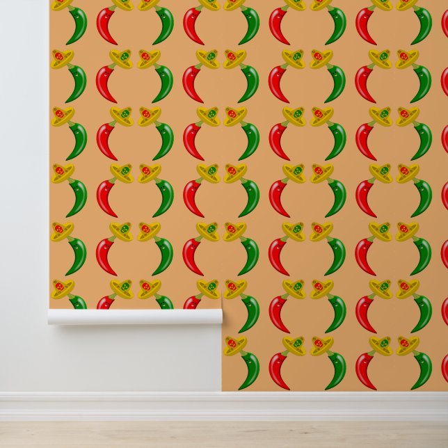 Dag van de Dode Mexicaan Chilis Patterned Behang (Applicatie)