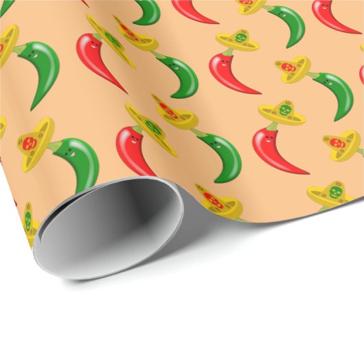 Dag van de Dode Mexicaan Chilis Patterned Cadeaupapier (Rol Hoek)