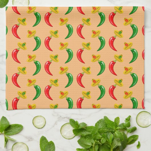 Dag van de Dode Mexicaan Chilis Patterned Theedoek (Gevouwen)