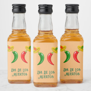 Dag van de Dode Mexicaanse Chilis Custom Likeurfles Etiket