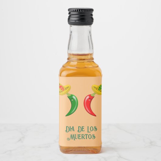 Dag van de Dode Mexicaanse Chilis Custom Likeurfles Etiket (Voorkant)