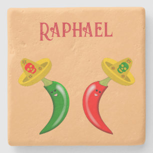 Dag van de Dode Mexicaanse Chilis Custom Name Stenen Onderzetter