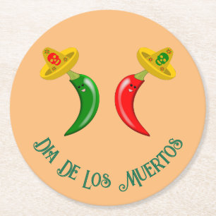 Dag van de Dode Mexicaanse Chilis Custom Ronde Kartonnen Onderzetter