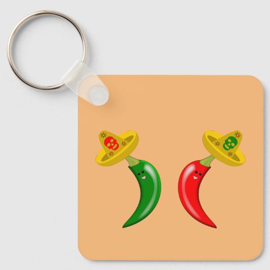 Dag van de Dode Mexicaanse Chilis Custom Tweezijdi Sleutelhanger (Voorkant)