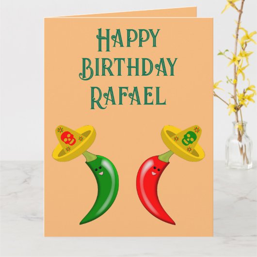 Dag van de Dode Mexicaanse Chilis Custom Verjaarda Kaart (Gele Bloem)