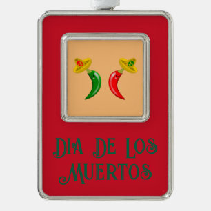 Dag van de Dode Mexicaanse Chilis Custom Verzilverd Omlijst Ornament