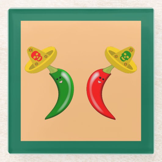 Dag van de Dode Mexicaanse Chilis Glazen Onderzetter (Voorkant)
