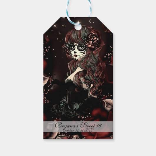 Dag van de Dode Mexicaanse Meisje Verjaardagsfeest Cadeaulabel (Voorkant)