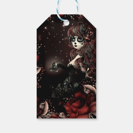 Dag van de Dode Mexicaanse Meisje Verjaardagsfeest Cadeaulabel (Achterkant)