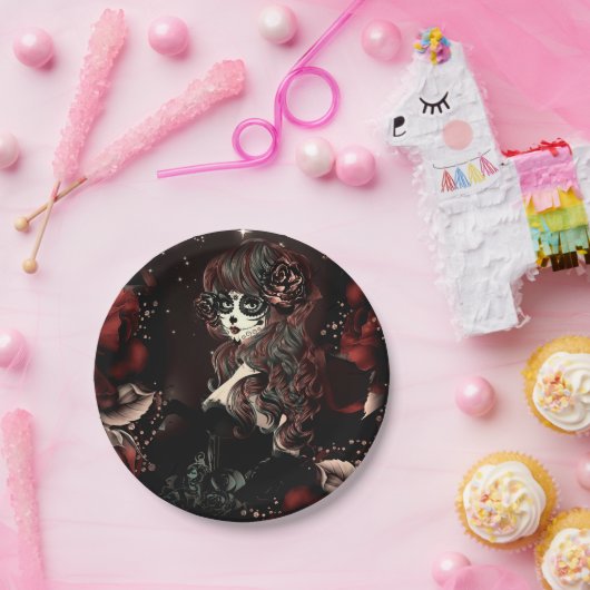 Dag van de Dode Mexicaanse Meisje Verjaardagsfeest Papieren Bordje (Feest)