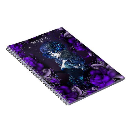 Dag van de dode Mexicaanse Suikermeeuw Blauw Notitieboek (Rechterzijde)