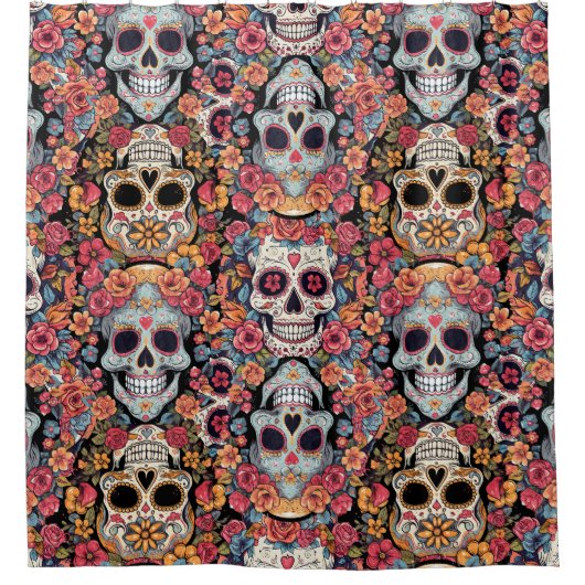 Dag van de Dode Mexicaanse Suikerschedel Douchegordijn (Voorkant)