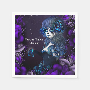 Dag van de Dode Mexicaanse Suikerschedel Paarse Pa Servet