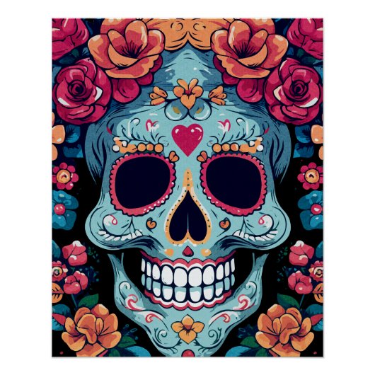 Dag van de Dode Mexicaanse Suikerschedel Perfect Poster (Voorkant)