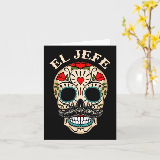 Dag van de dode Mexico El Jefe Boss Sugar Skull Ha Kaart (Gele Bloem)