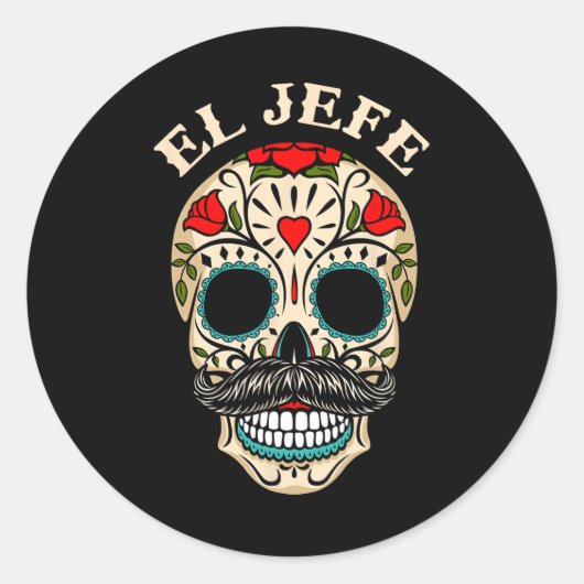 Dag van de dode Mexico El Jefe Boss Sugar Skull Ha Ronde Sticker (Voorkant)