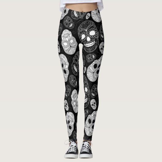 Dag van de dode mozaïekkunst zwart-wit leggings (Voorkant)