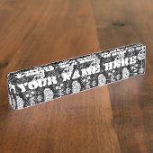 Dag van de dode mozaïekkunst zwart-wit naambordje (Zijkant)