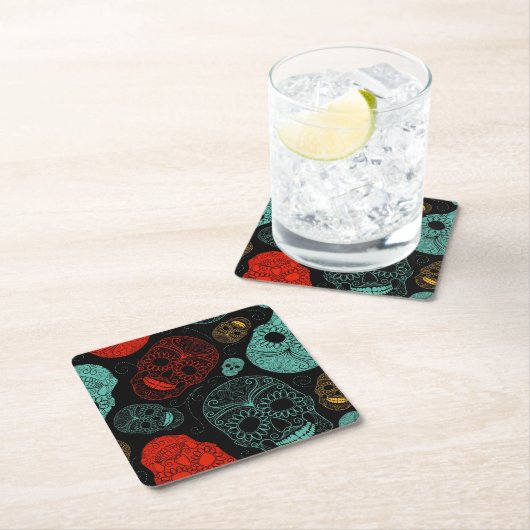 Dag van de Dode Mozaïsche Kunst Rood & Blauw Kartonnen Onderzetters (Insitu)