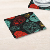 Dag van de Dode Mozaïsche Kunst Rood & Blauw Kartonnen Onderzetters (Schuin)