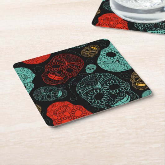 Dag van de Dode Mozaïsche Kunst Rood & Blauw Kartonnen Onderzetters (Schuin)