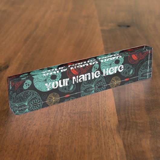 Dag van de Dode Mozaïsche Kunst Rood & Blauw Naambordje (Zijkant)