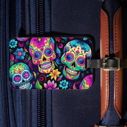 Dag van de Dode Neon Sugar Skulls Bagagelabel (Voorkant Insitu 4)