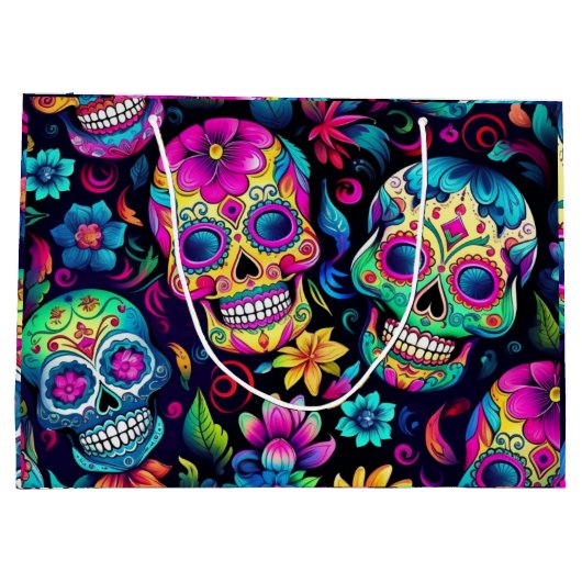 Dag van de Dode Neon Sugar Skulls Groot Cadeauzakje (Achterkant)
