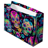 Dag van de Dode Neon Sugar Skulls Groot Cadeauzakje (Voorkant Gekanteld)