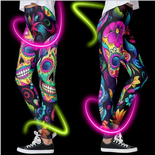 Dag van de Dode Neon Sugar Skulls Leggings