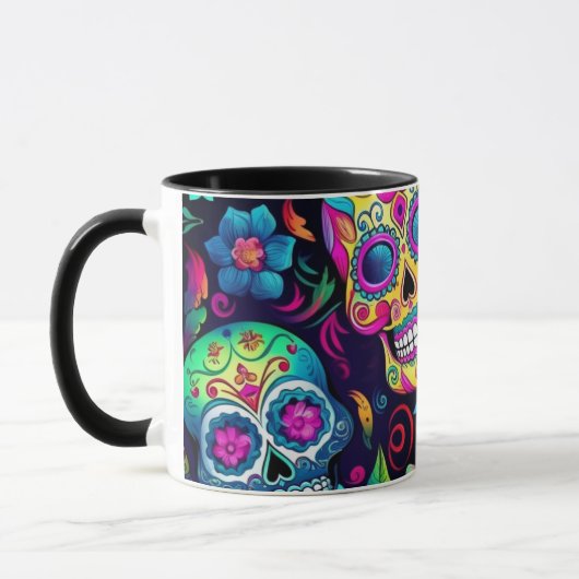 Dag van de Dode Neon Sugar Skulls Mok (Links)