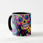 Dag van de Dode Neon Sugar Skulls Mok (Voorkant links)