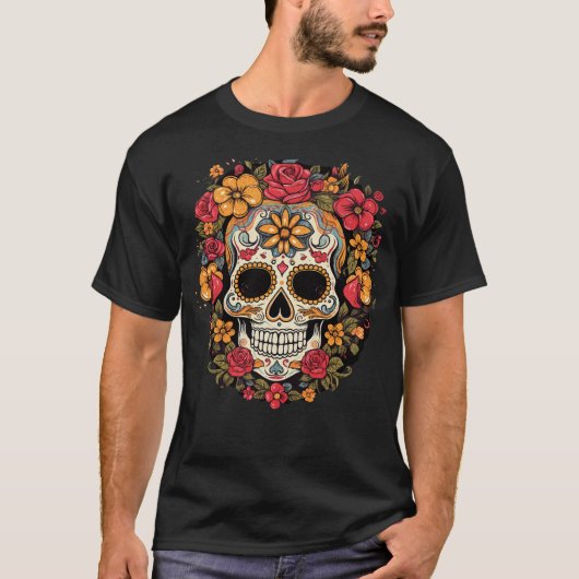 Dag van de Dode of Halloween Sugar Skull T-shirt (Voorkant)