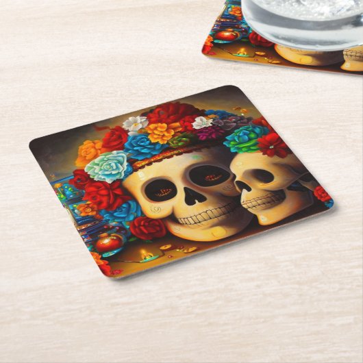 Dag van de Dode Offrendas 2 Kartonnen Onderzetters (Schuin)