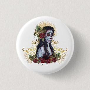 Dag van de dode pauwenkunst van Renee Lavoie Ronde Button 3,2 Cm