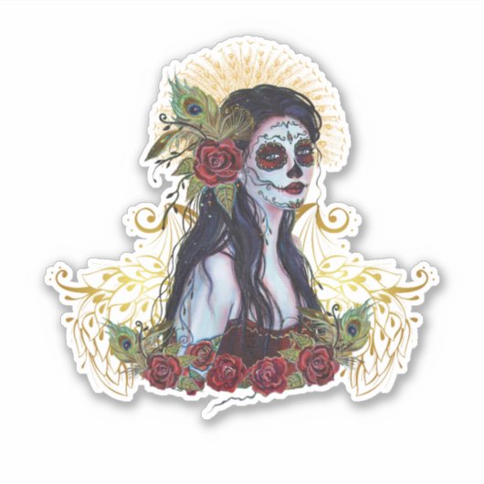Dag van de dode pauwenkunst van Renee Lavoie Sticker (Voorkant)