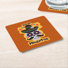 Dag van de dode Pet bloemen Familie Kinderen Kartonnen Onderzetters