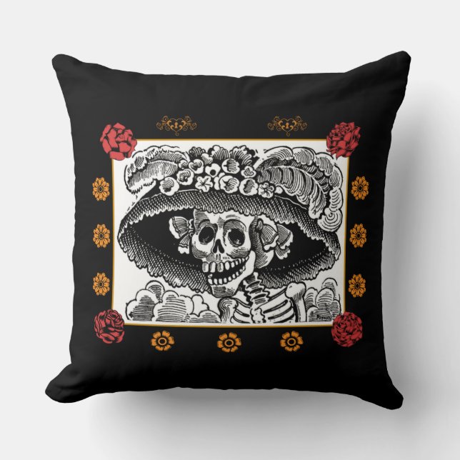 Dag van de dode piloot - La Catrina met Rozen Kussen (Voorkant)