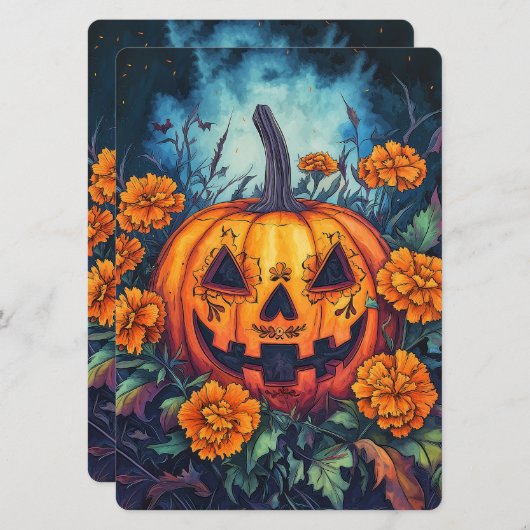 Dag van de Dode Pompoen met Marigold Surround Kaart (Voorkant / Achterkant)