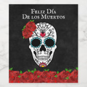 Dag van de dode rode Turquoise Suikerschedel Wijn Etiket (Enkel label)